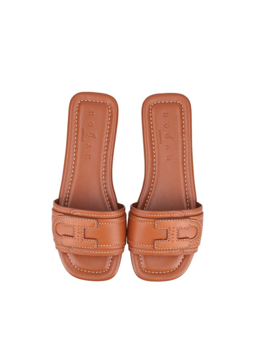 Hogan Smooth Suede Flat Sandals With Embossed Logo Detail