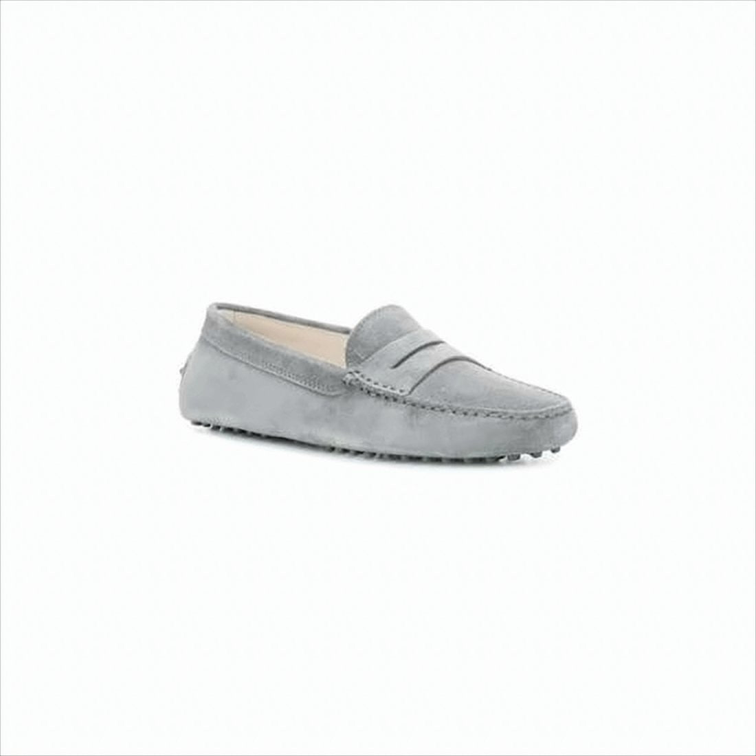 Tod's Penny Strap Grey Suede Loafer With Studded Sole