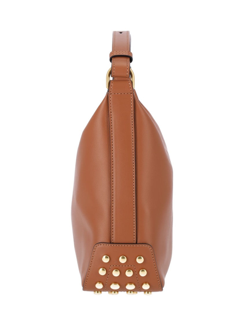 Tod's Brown Metal Dots Calfskin Shoulder Bag