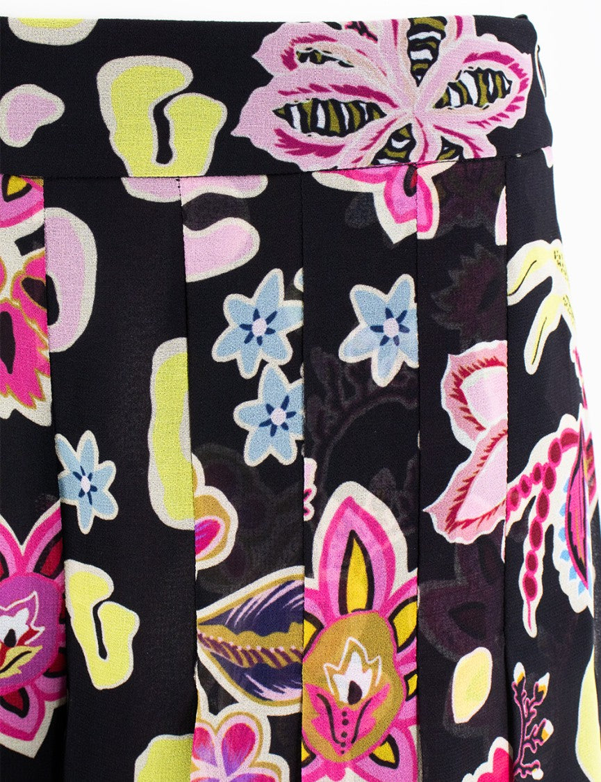 Ermanno Firenze Floral Print Trouser Skirt With Pleated Design