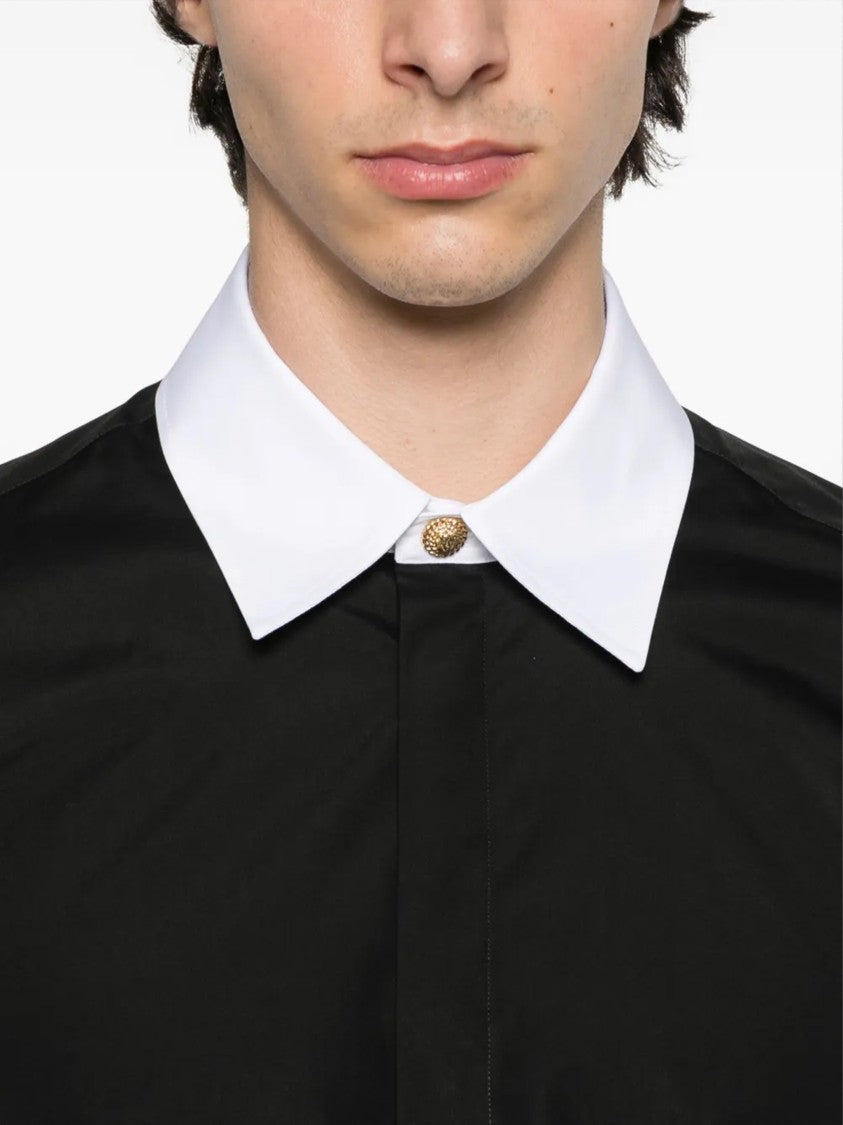 Balmain Black Ls Shirt White Collar Shirt