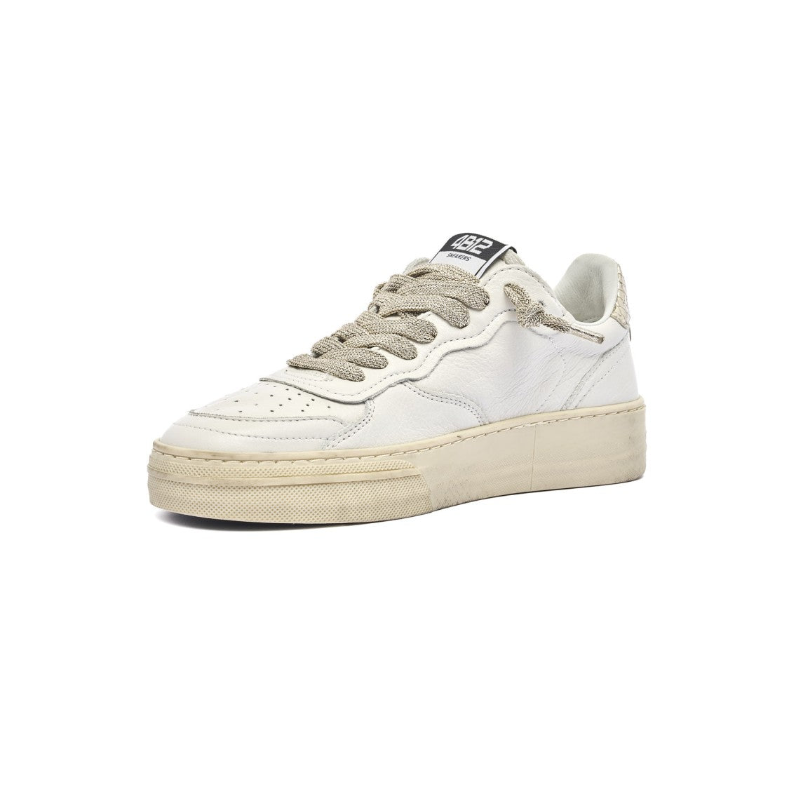 4B12 Elevated Leather Sneakers With Breathable Cotton Cover And Detailing