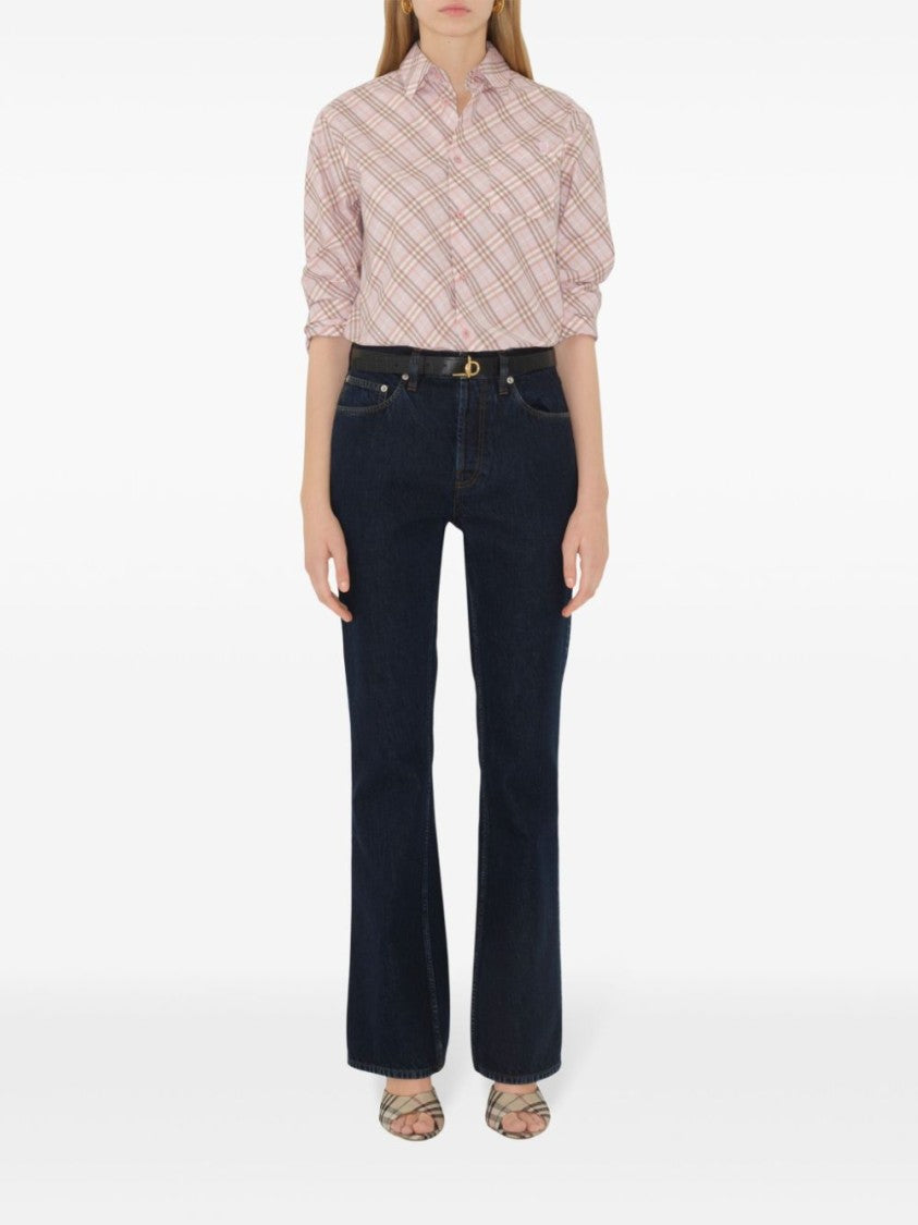 Burberry Flared Dark Wash Denim Trousers With Five-Pocket Styling