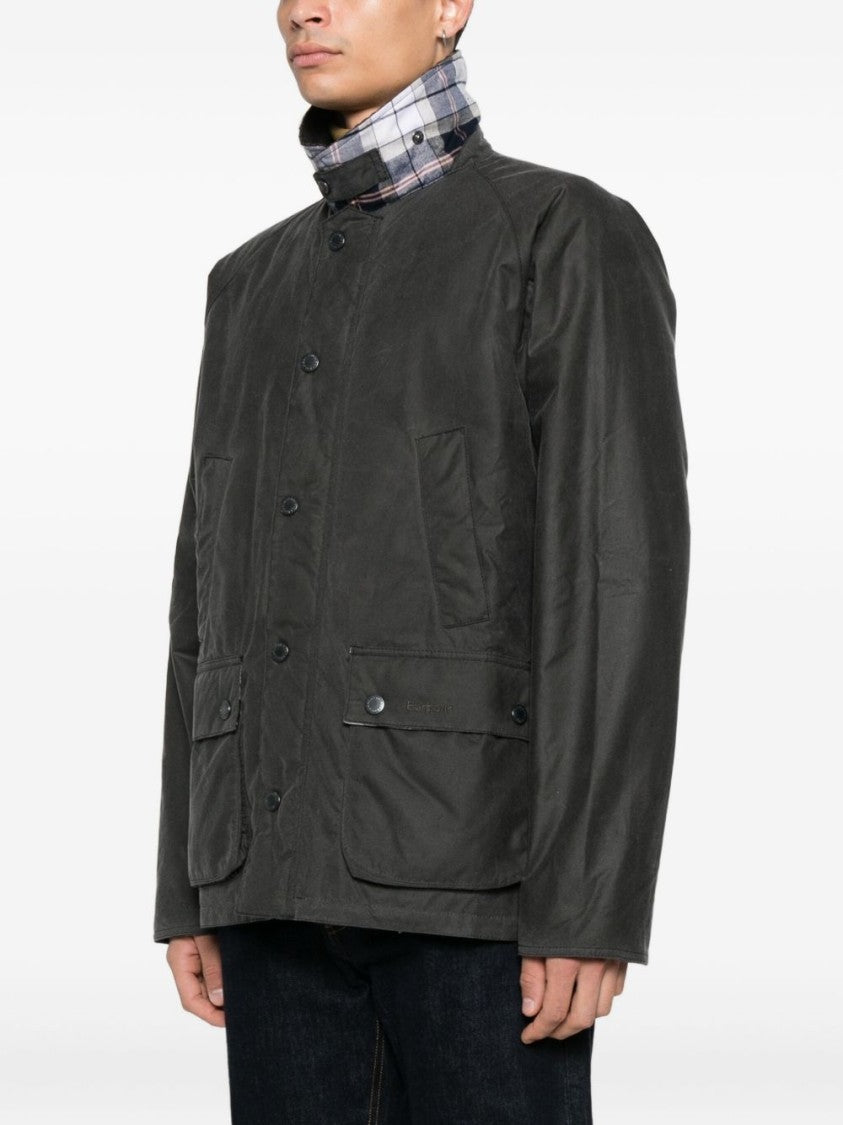Barbour Timeless Gray Jacket With Contrasting Plaid Collar