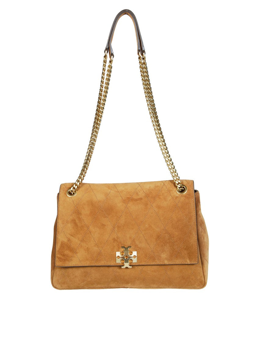 Tory Burch Cognac Suede Gold-Tone Chain Shoulder Bag