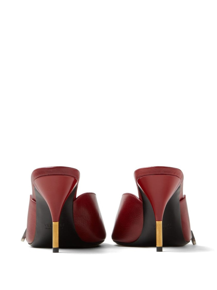 Versace Pointed Toe Sandals With Metallic Gold Accent