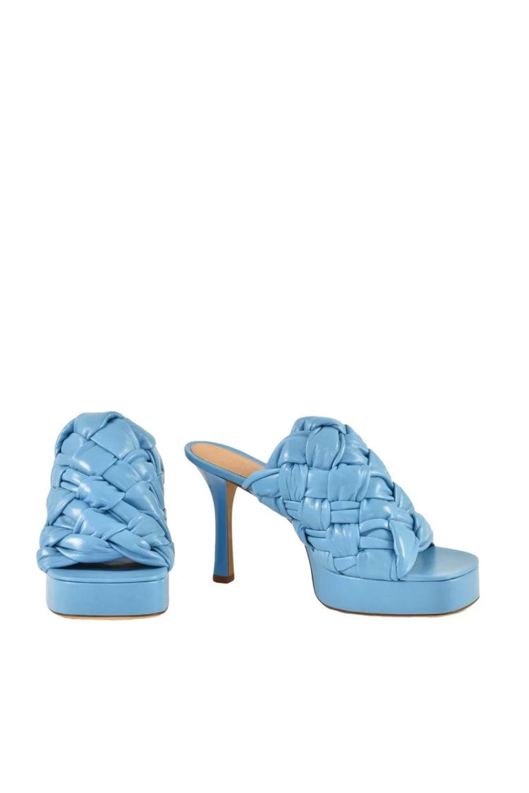 Bottega Veneta Open Toe High Heel Mule - Light Blue