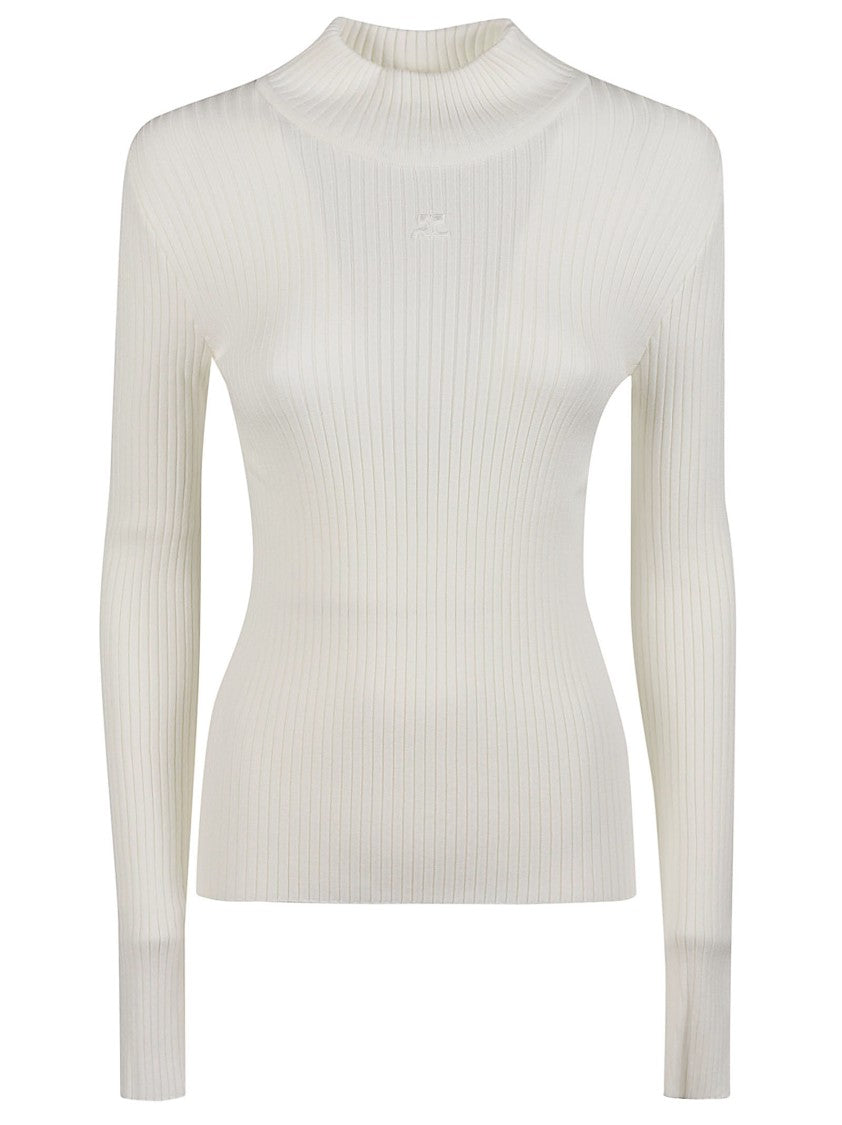 Courrèges Reedition Fitted Ribbed White Sweater