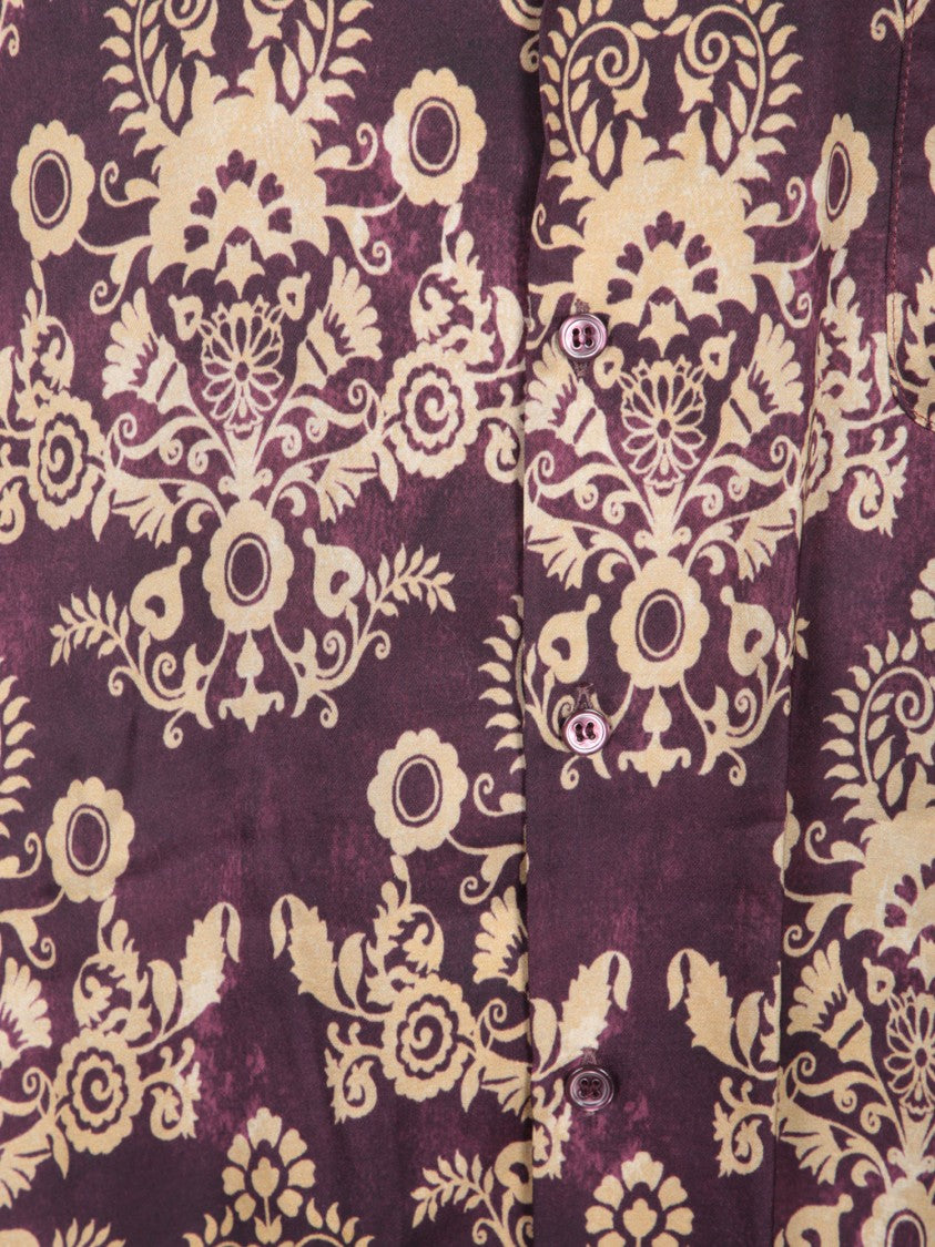 Amaranto Intricate Floral Patterned Purple Shirt