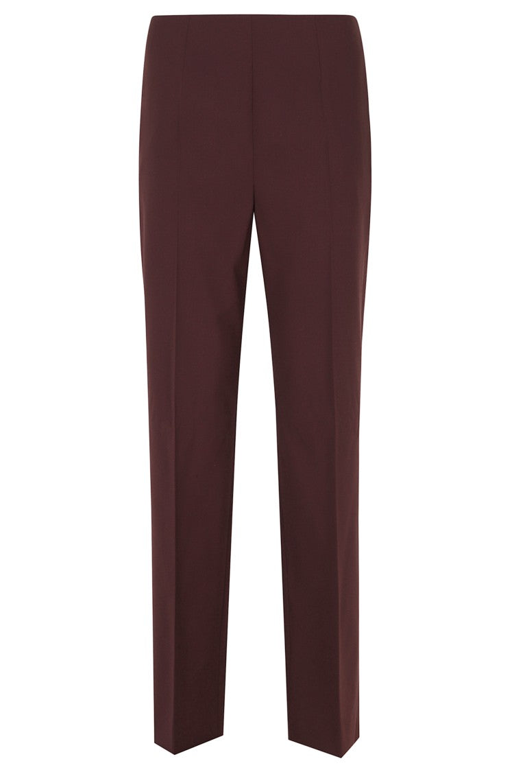 Alberta Ferretti Burgundy Tropical Wool Back Pockets Wool-Blend Straight-Leg Pants