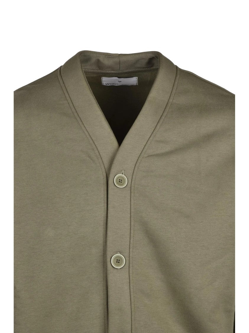 Woc Writing On Cover Military Green Cotton-Blend Zip Fleece Cardigan