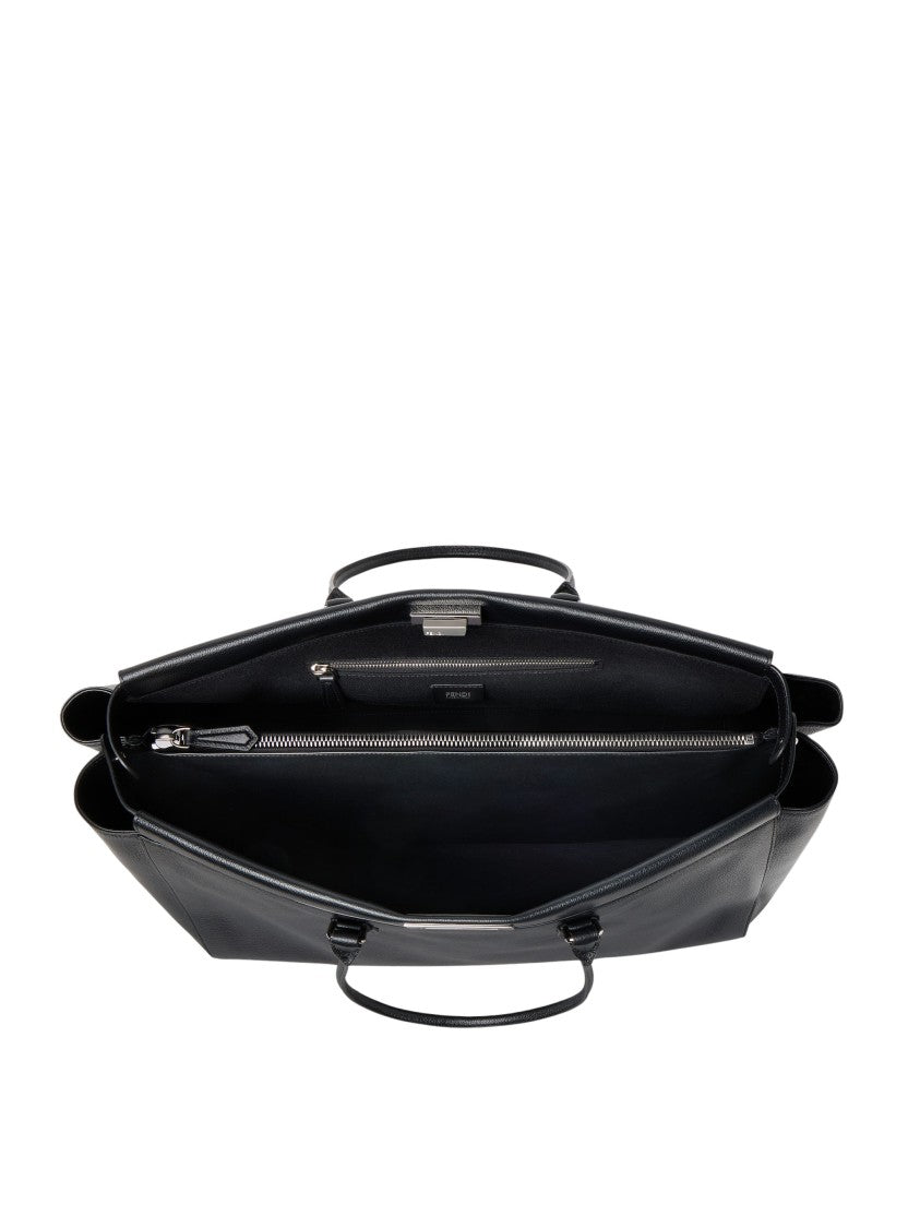 Fendi Large Structured Tote In Full-Grain Calfskin With Vintage Silver Twist Lock