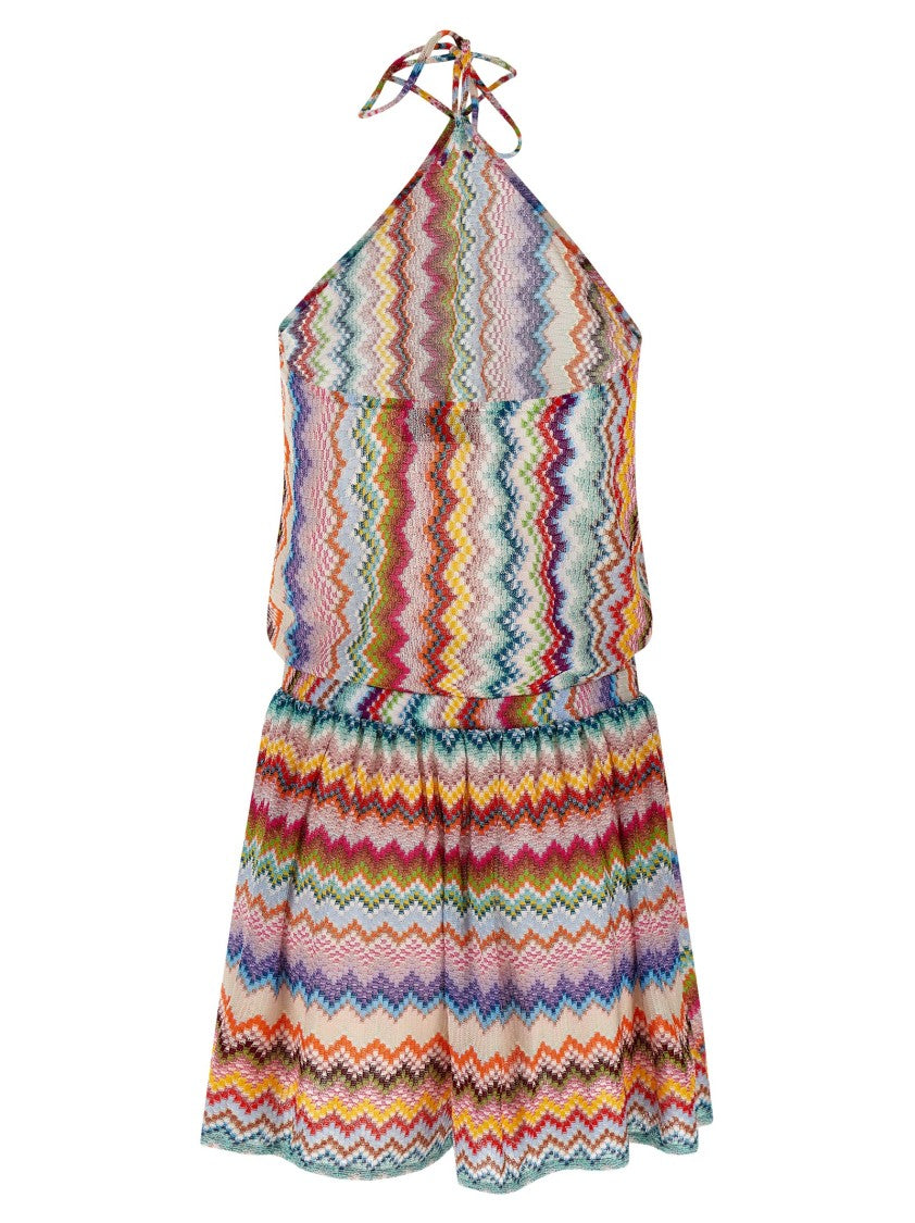 Missoni Zigzag Knit Off-The-Shoulder Jumpsuit With Tie-Up Neck