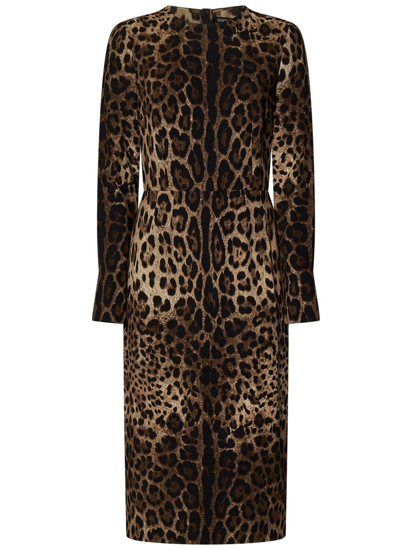 Dolce & Gabbana Leopard Print Cady Midi Dress