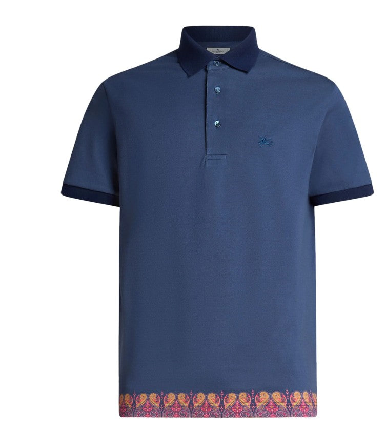 Etro Navy Blue Cotton Piqué Pegaso Polo
