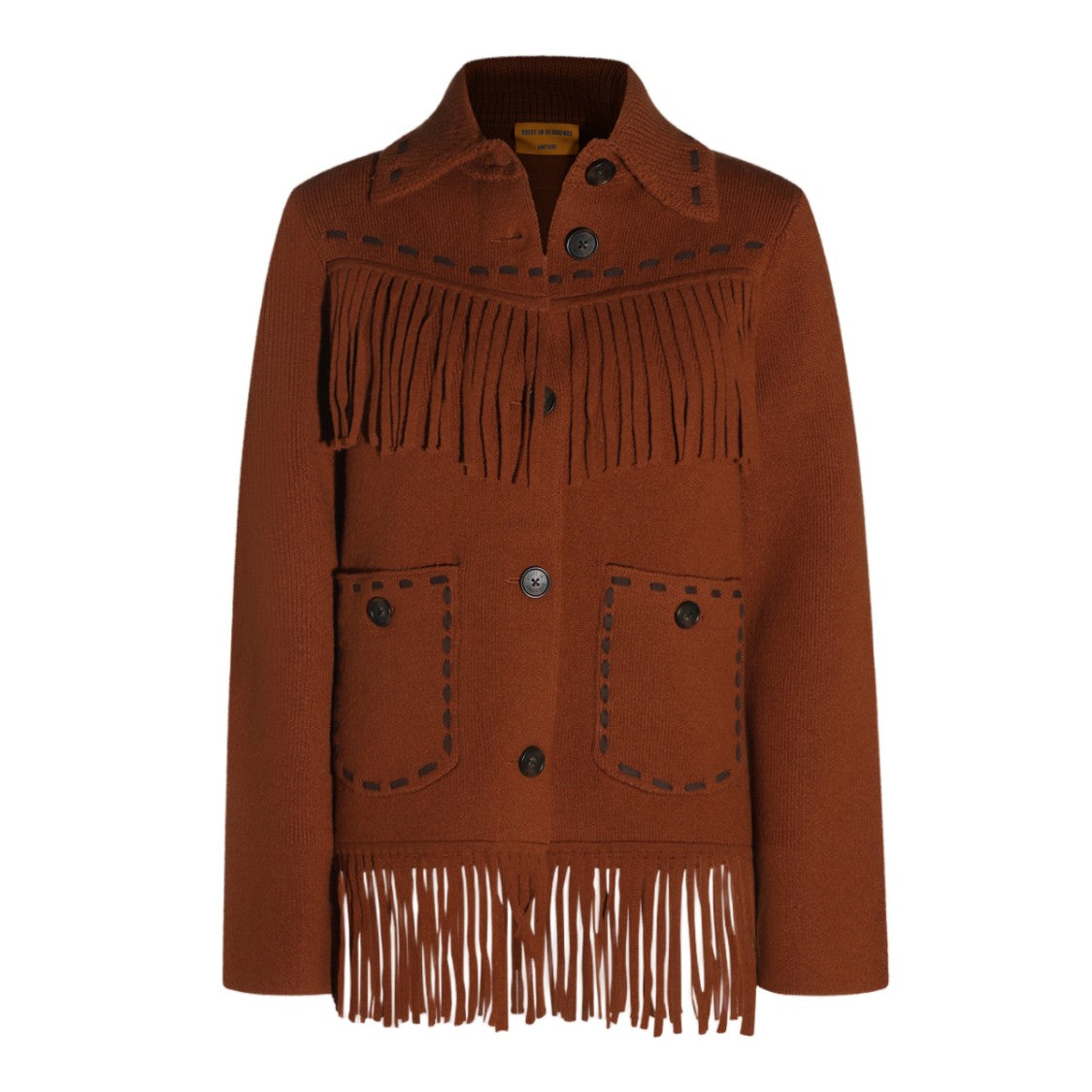 Guest In Residence Brown Fringe Button-Up Knit Jacket