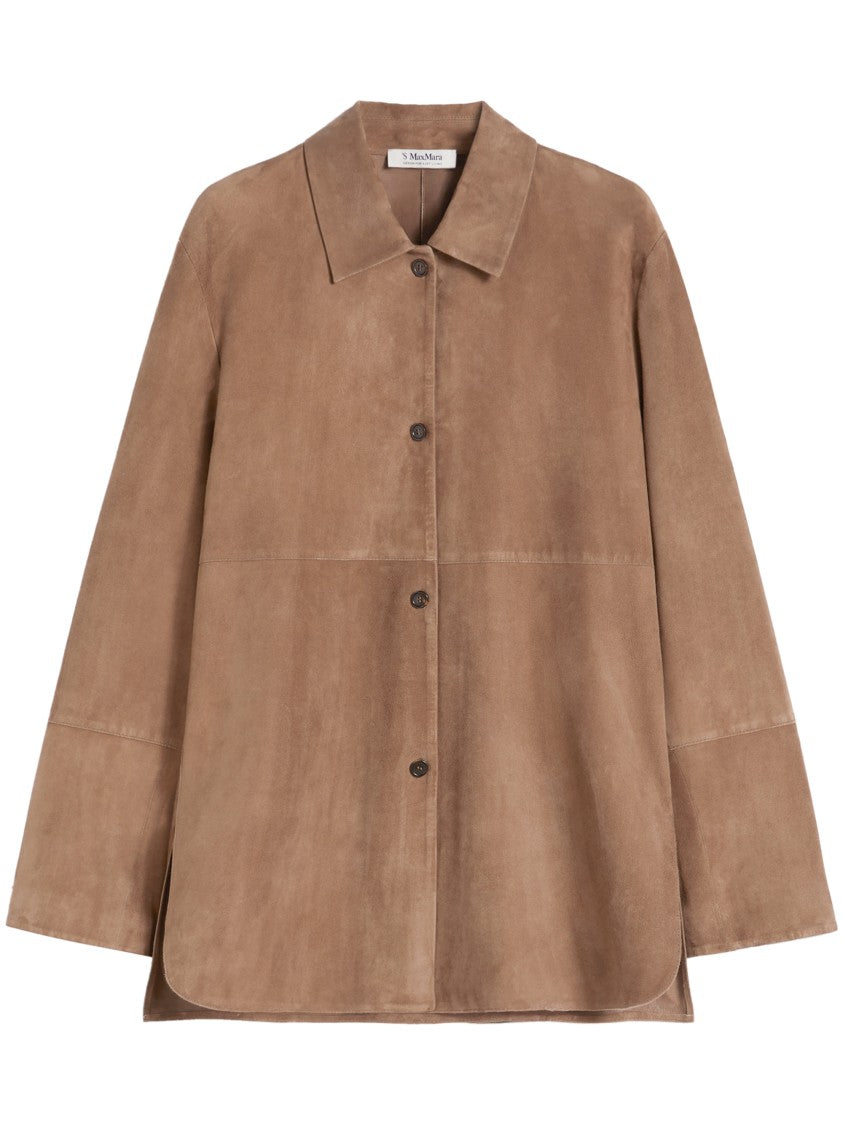 Max Mara Brown Suede-Like Jacket With Classic Collar