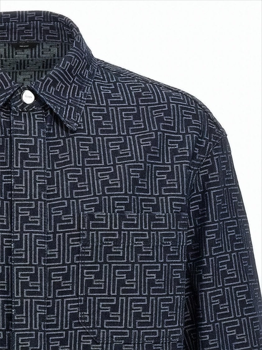 Fendi Cropped Black Cotton Jacket With Geometric Monogram