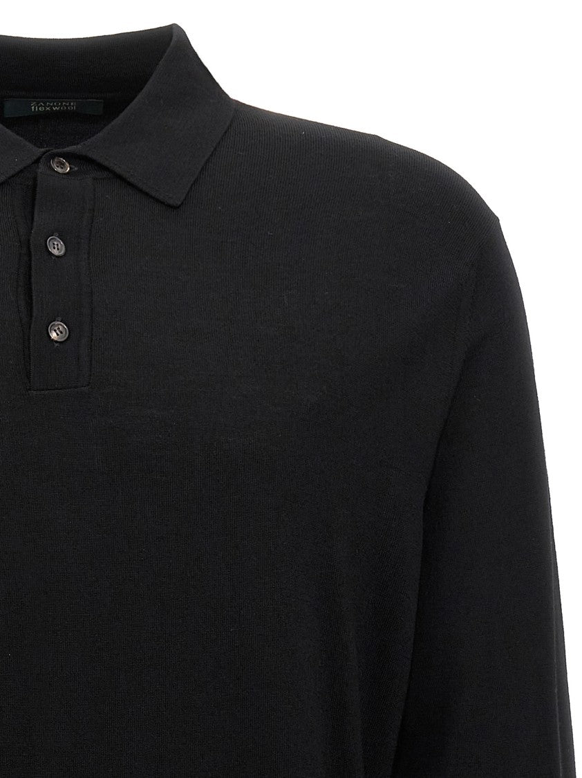Zanone Wool Knit Polo Shirt With Cuffed Sleeves And Subtle Ribbing