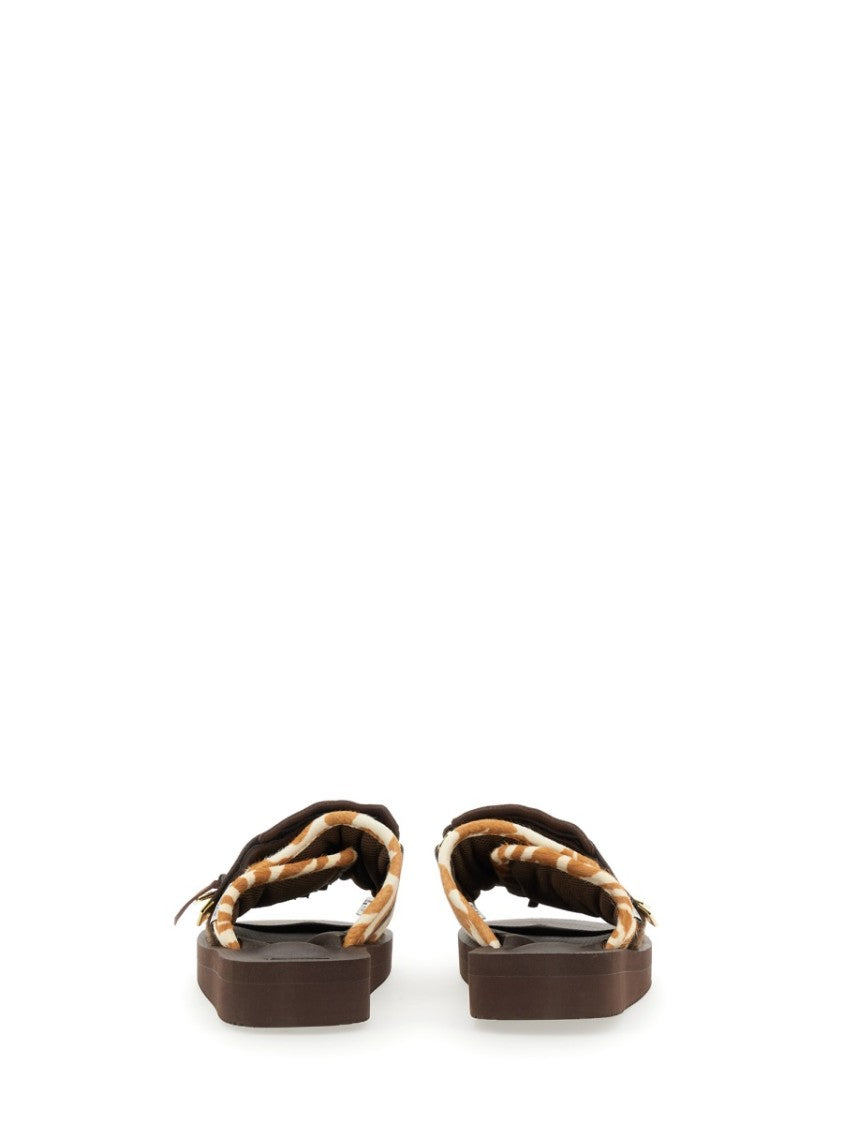 Suicoke Fringed Design Brown Leather Slippers