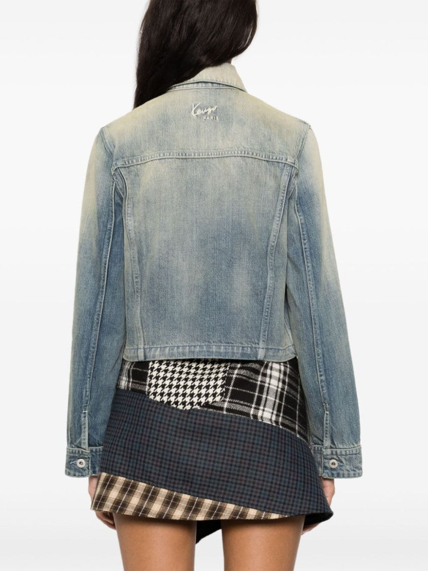 Kenzo Indigo Blue Washed Denim Cropped Jacket