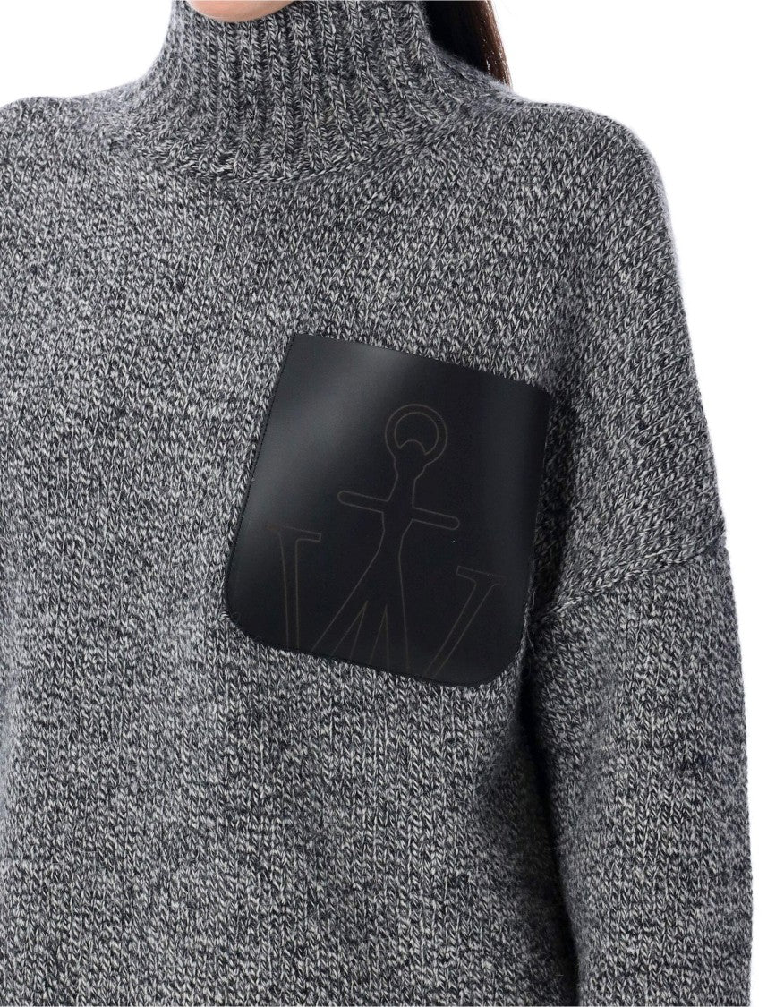 J. W. Anderson High Neck Knit Leather Patch Sweater
