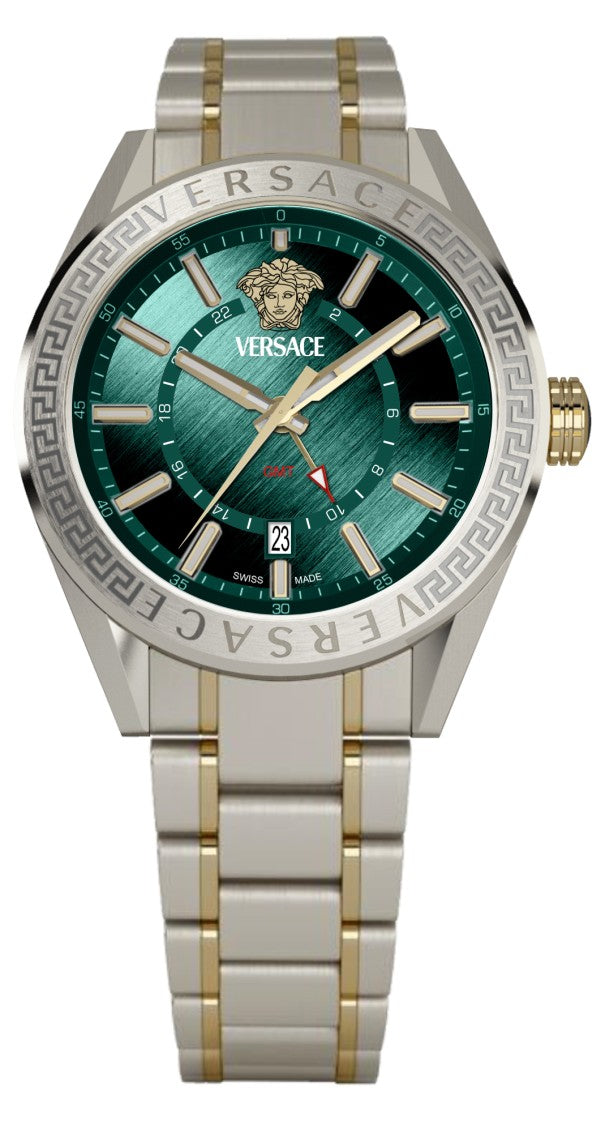 Versace Versace Swiss-Made V-Code Gmt Watch With Two-Tone Bracelet