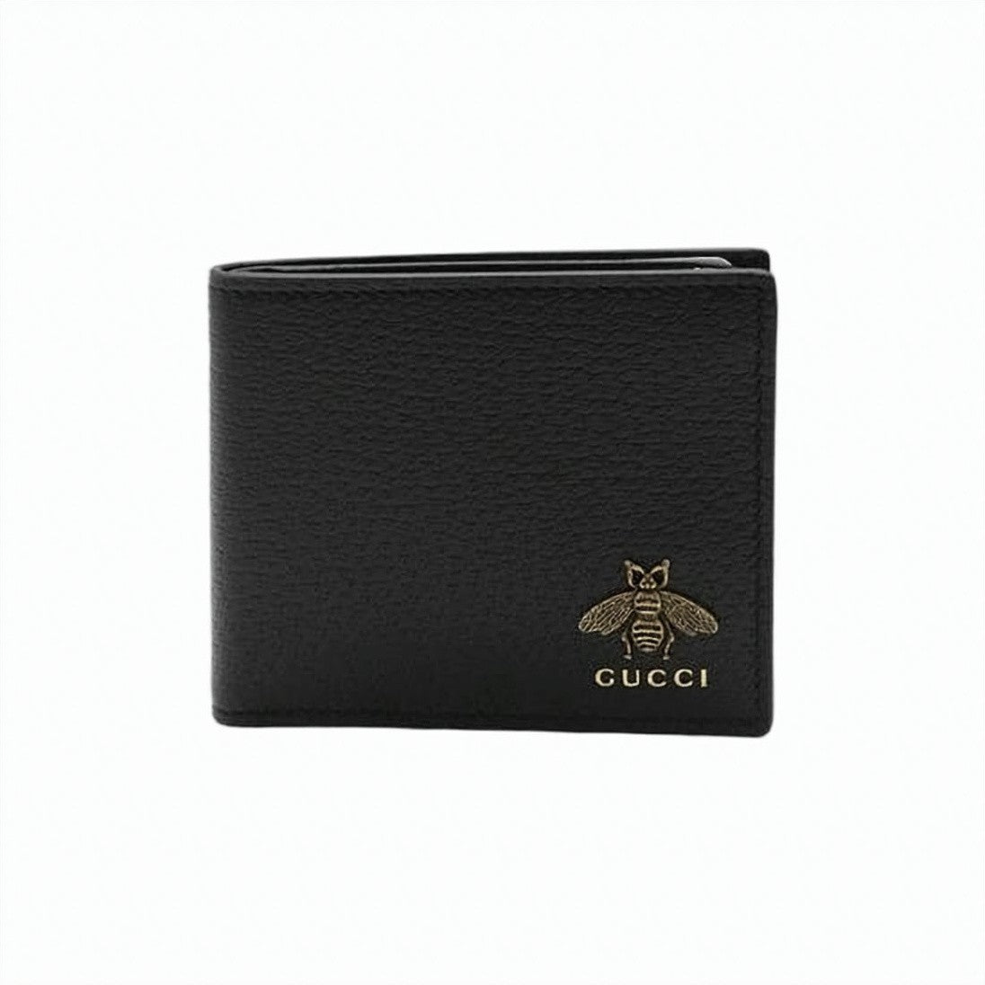 Gucci Textured Leather Bifold Wallet With Embossed Bee Motif
