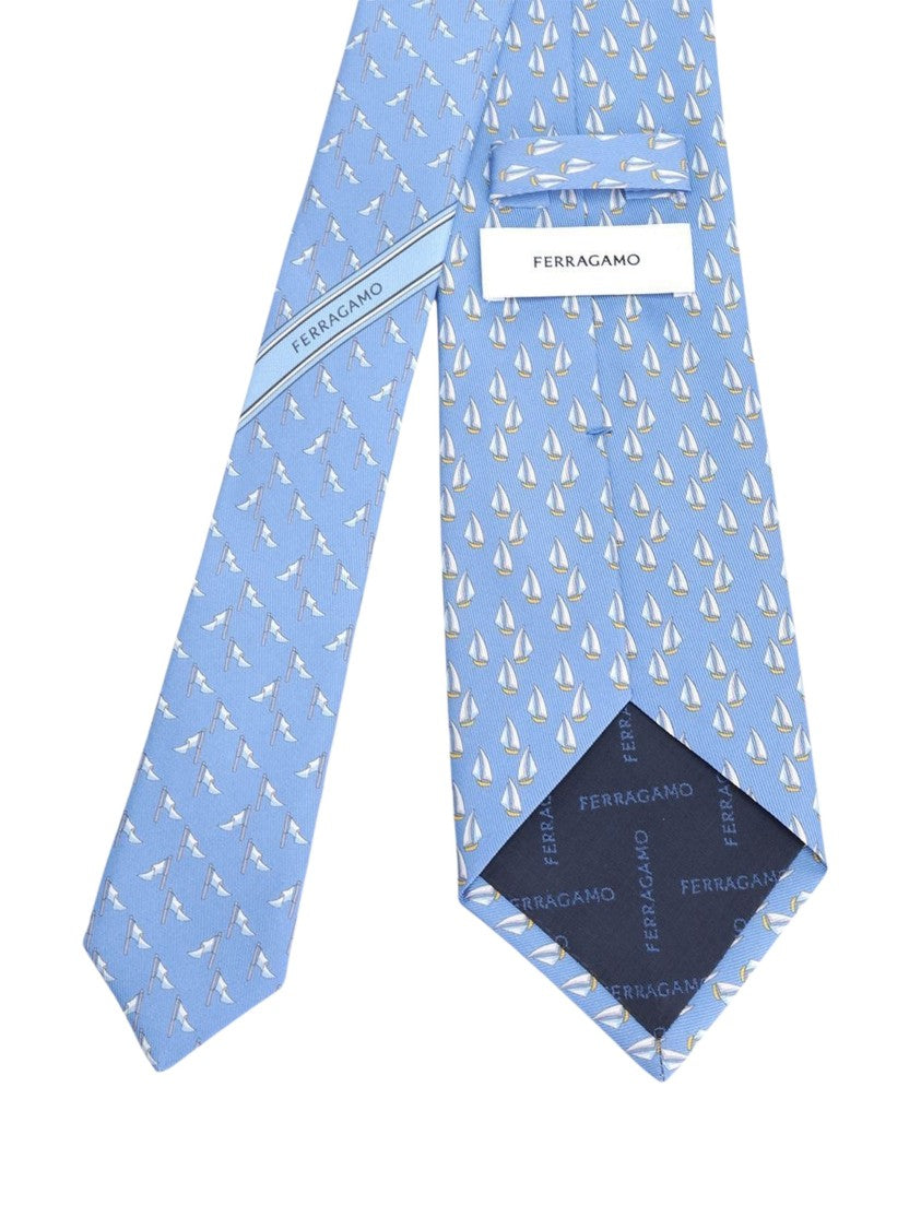 Ferragamo Nautical Motif Tie With Smooth Texture And Pointed Tip