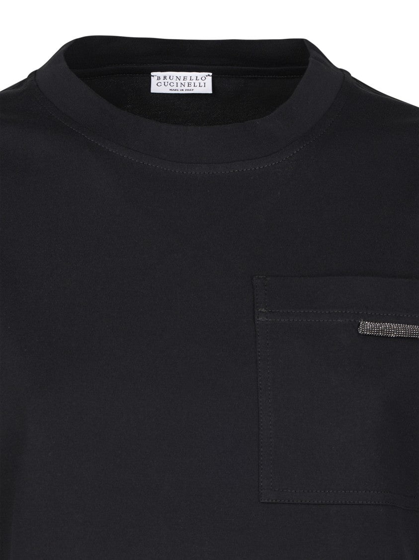 Brunello Cucinelli Cropped Black T-Shirt With Round Neckline