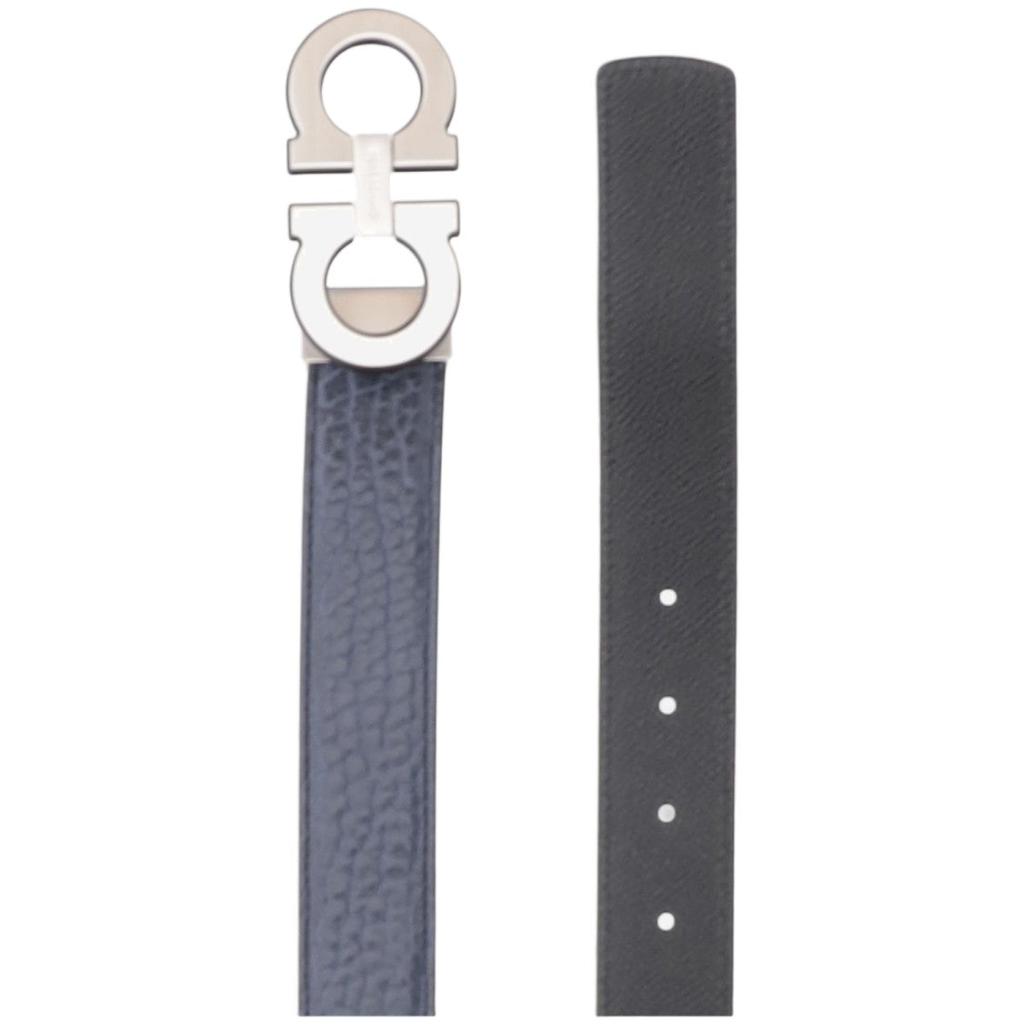 Salvatore Ferragamo Navy Double Hook Reversible Leather Belt