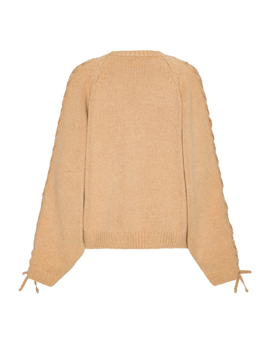 Rotate Round Neck Knit Sweater With Tonal Lace-Up Detail