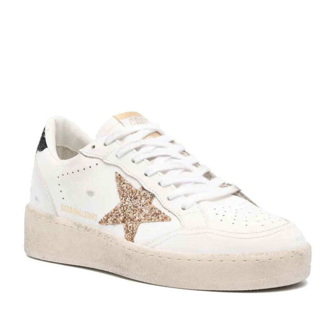 Golden Goose Ballstar White Distressed Glitter Star Leather Sneakers