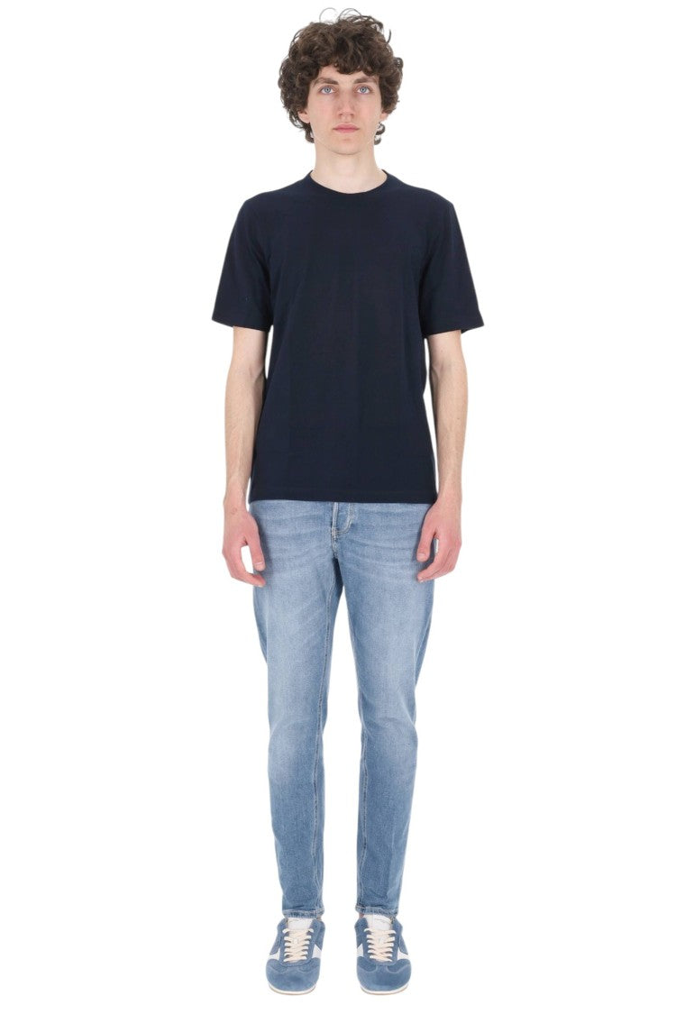 Barba Blue Textured Cotton T-Shirt