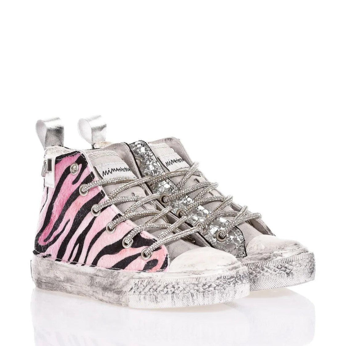 Mimanera High-Top Sneakers With Zebra Print And Swarovski Laces