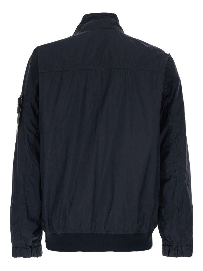 Stone Island Technical Crinkle-Finish Navy Jacket With Signature Patch