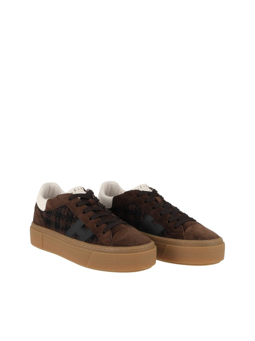 Hogan Brown Houndstooth Calfskin Low-Top Sneakers
