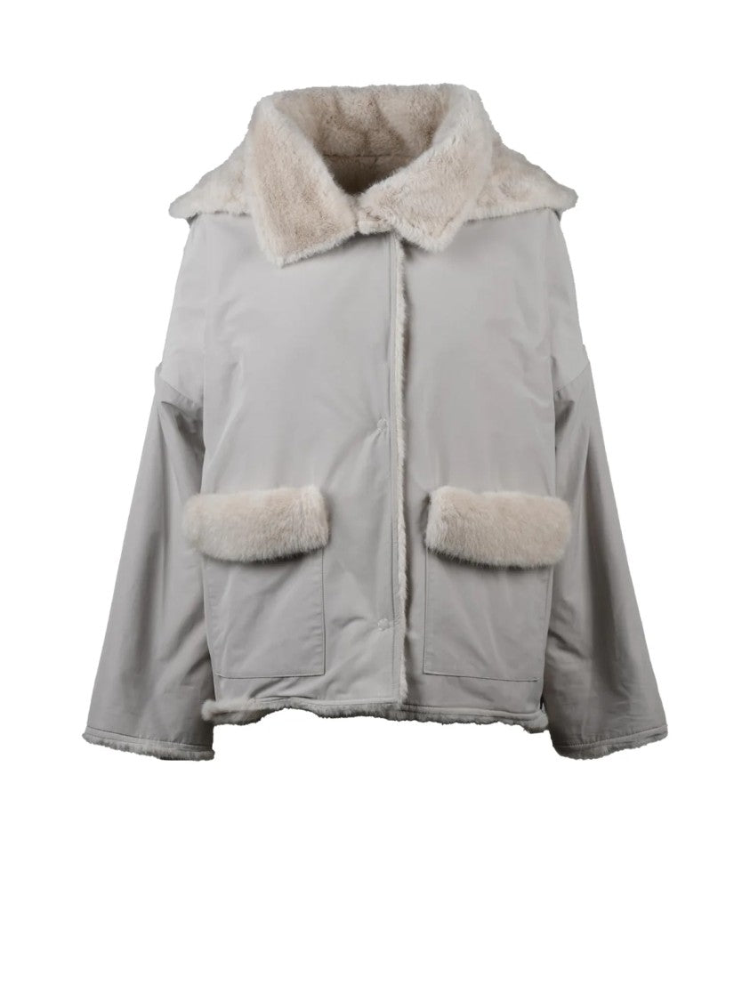 Collection Privee? Beige Reversible Coat With Faux Fur Trims And Removable Hood