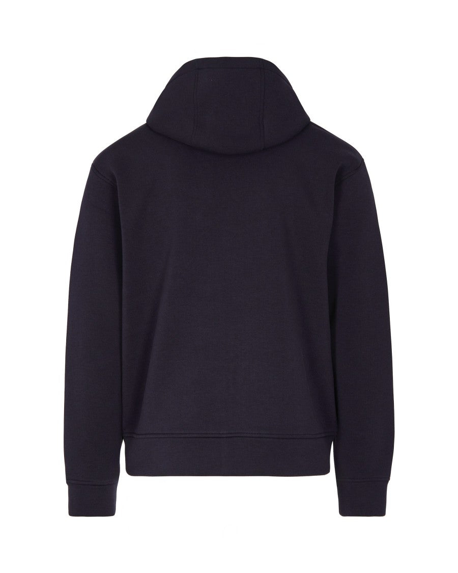 Emporio Armani Navy Blue Hoodie With Plush Chenille Interior