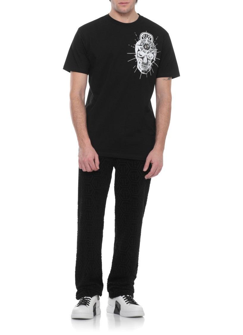 Philipp Plein Black Skull Tattoo Print Cotton T-Shirt