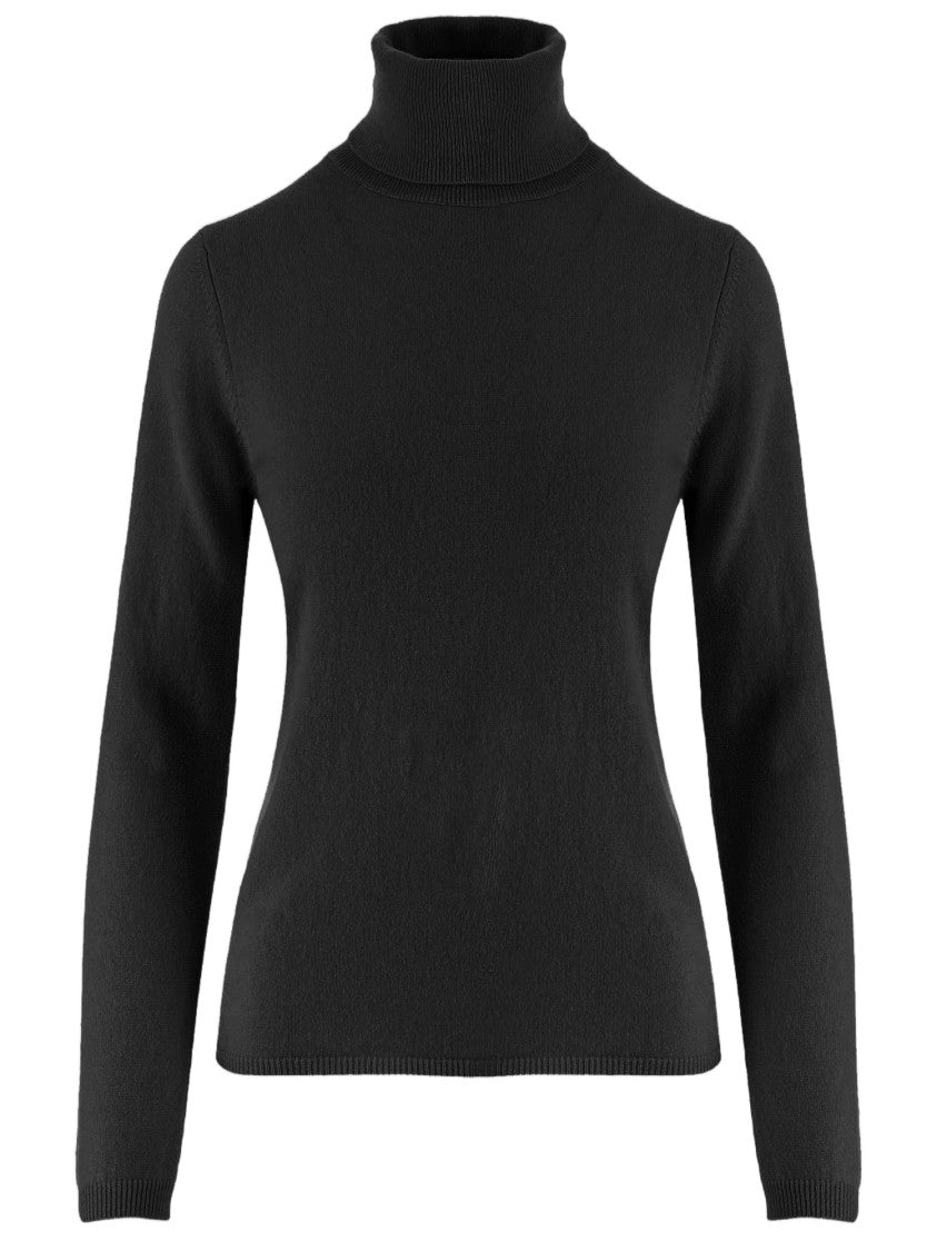 Allude Black Ribbed Turtleneck Cashmere Sweater