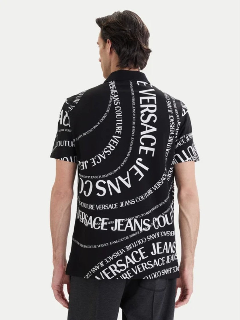 Versace Jeans Couture Black Dynamic Graphic Polo Shirt