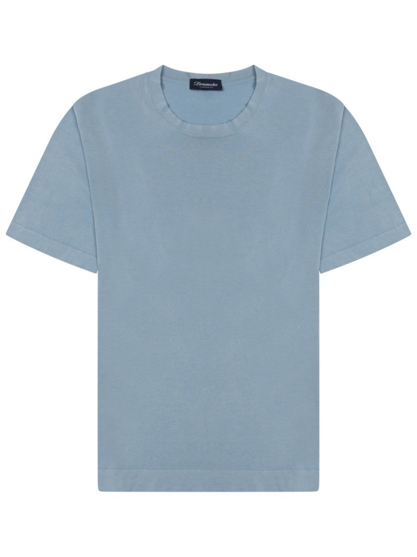 Drumohr Minimalist Crew Neck T-Shirt In Muted Blue
