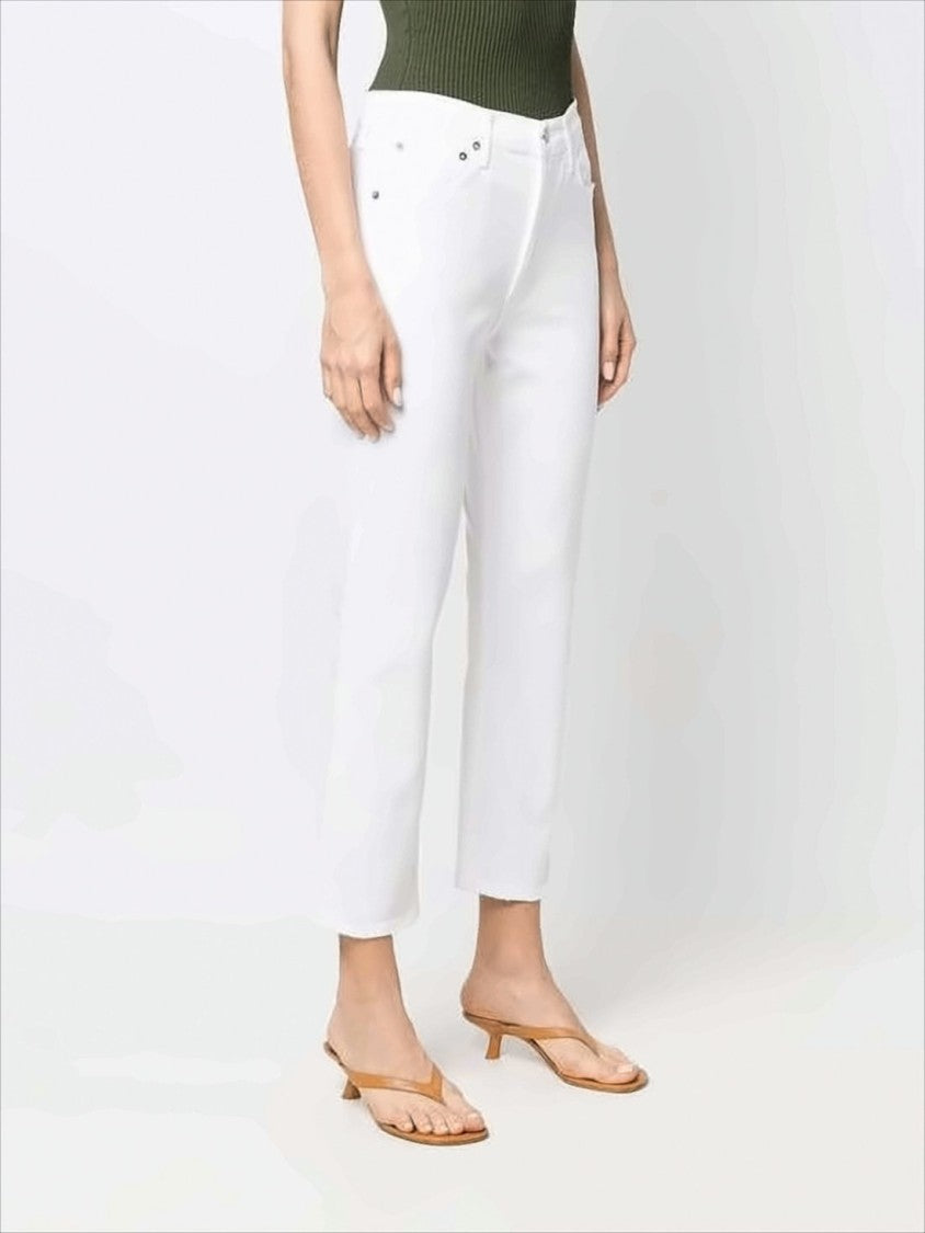 Agolde Straight-Cut White Denim Pants With Classic Five-Pocket Design