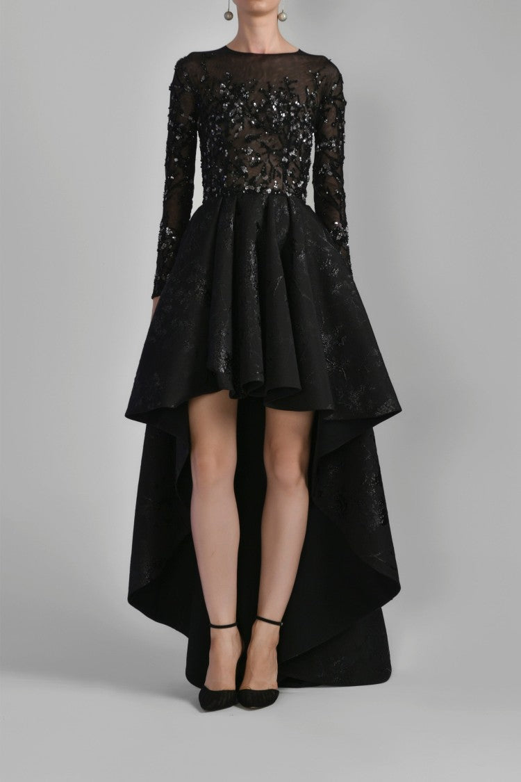 Saiid Kobeisy High-Low Brocade Beaded Dress