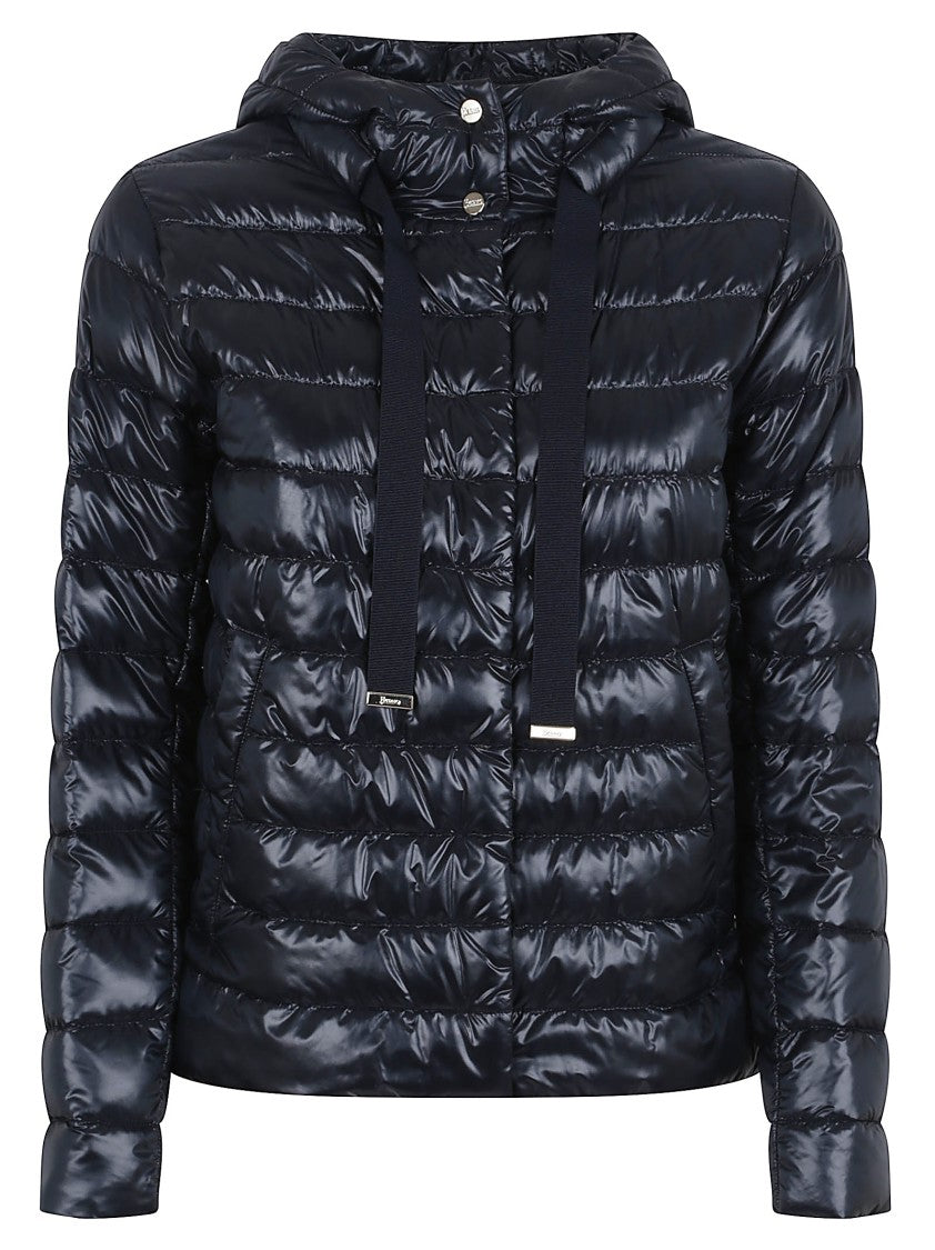Herno Quilted Hooded Black Jacket With Shine