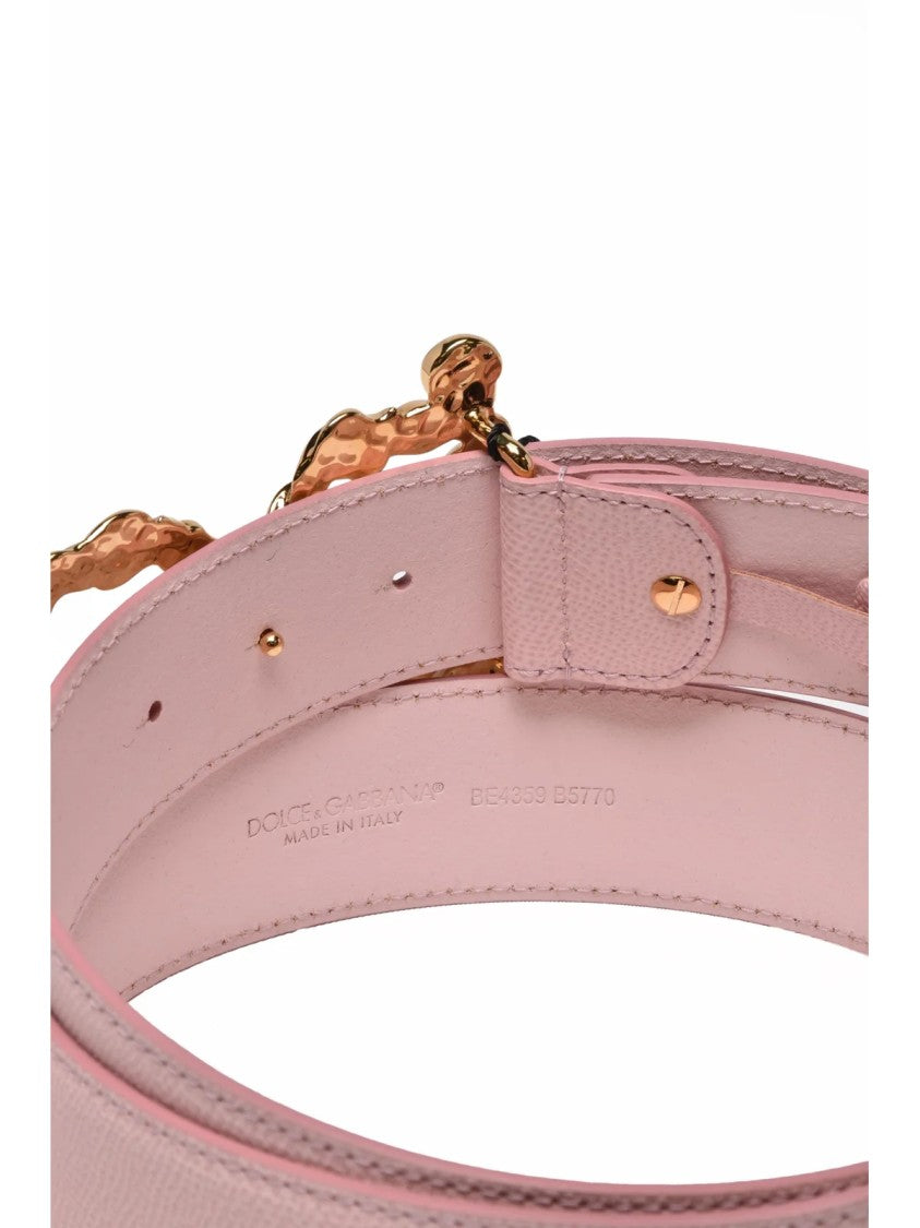 Dolce & Gabbana Pink Ornate Gold-Tone Buckle Leather Belt