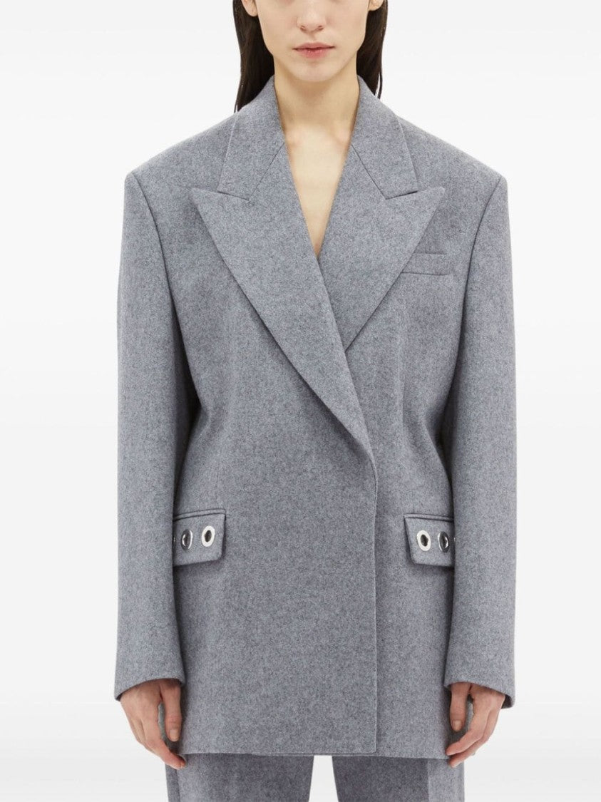 Msgm Heather Grey Eyelet-Embellished Single-Breasted Blazer
