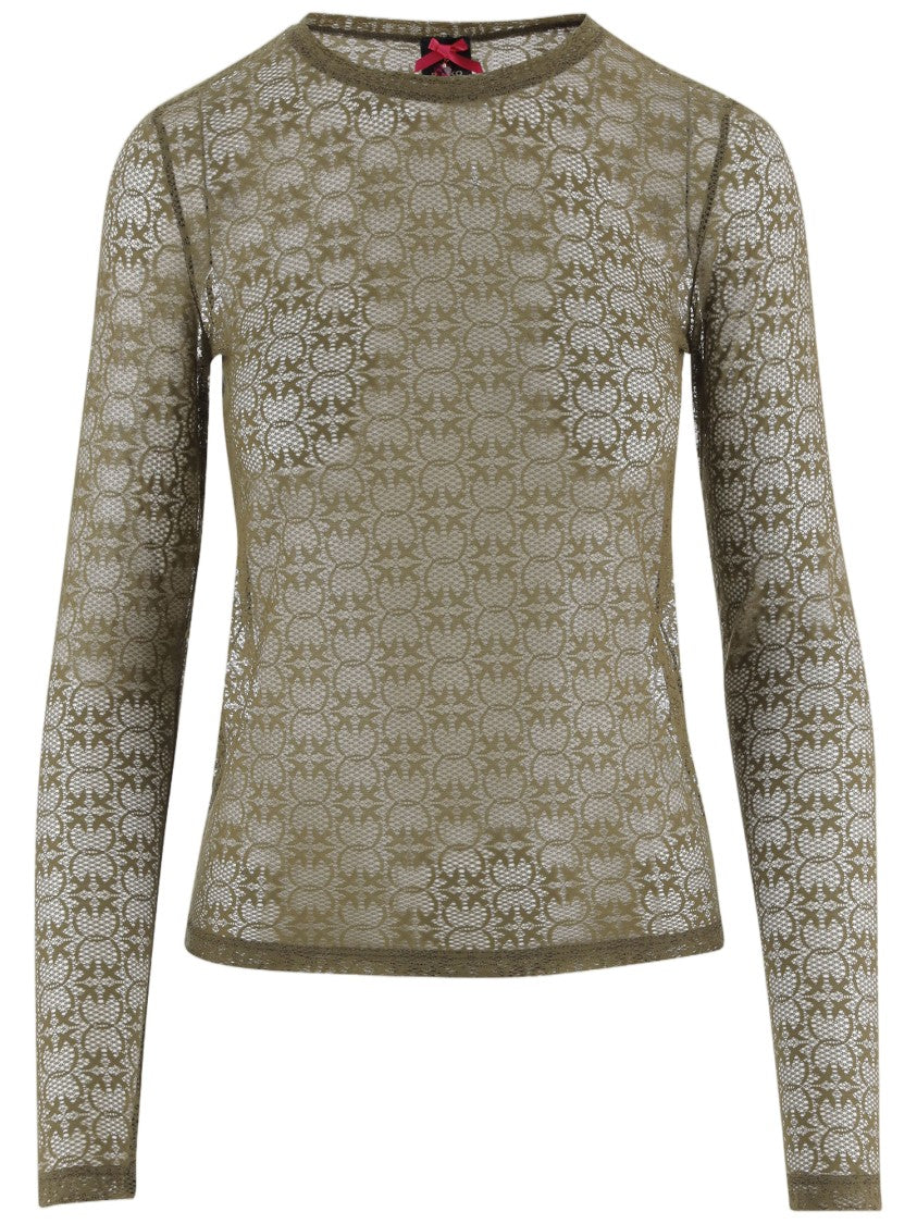 Pinko Semi-Sheer Lace Sweater With Floral Pattern And Trimmed Edges
