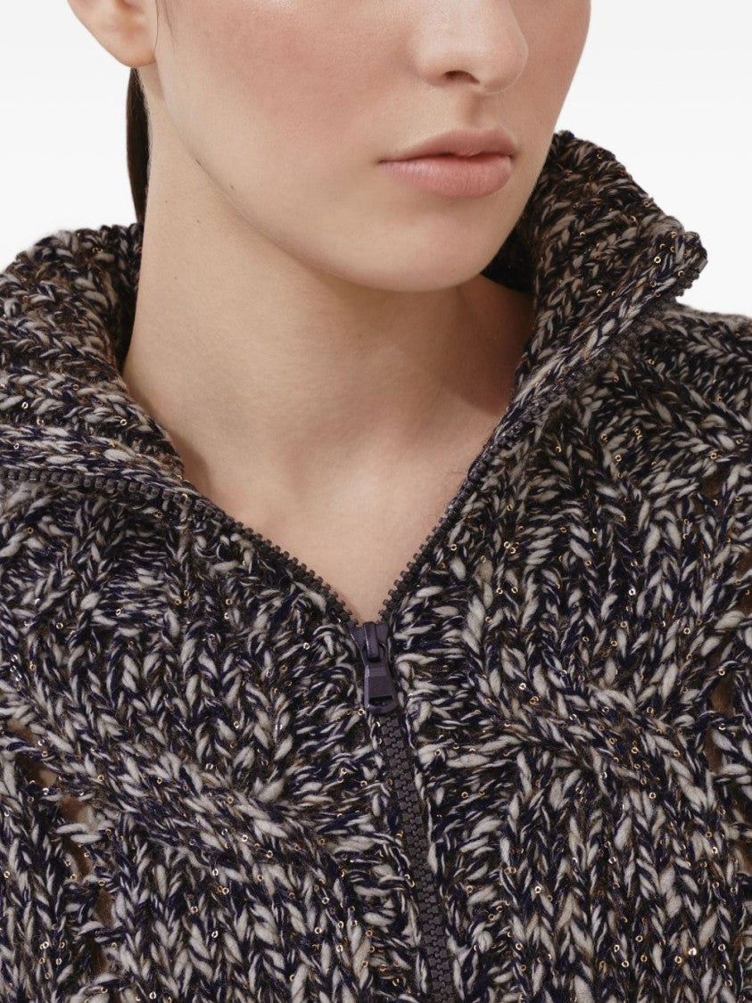 Brunello Cucinelli High Collar Textured Knit Sweater